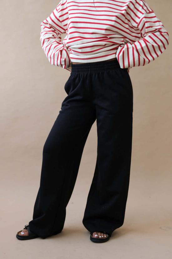  Richer Poorer 스트레이트 팬츠 재활용 플리스 와이드 레그 팬츠 블랙