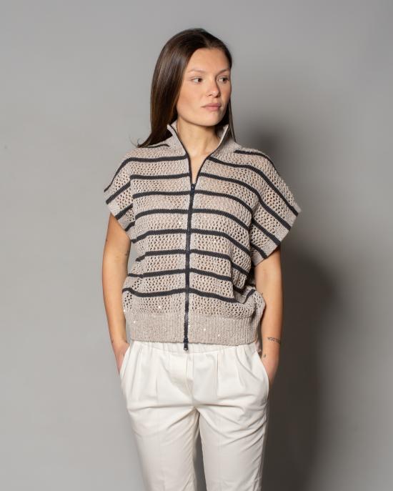 25SS 브루넬로 쿠치넬리 니트웨어 MC0558916 CHI53 BEIGE NERO - BRUNELLO CUCINELLI