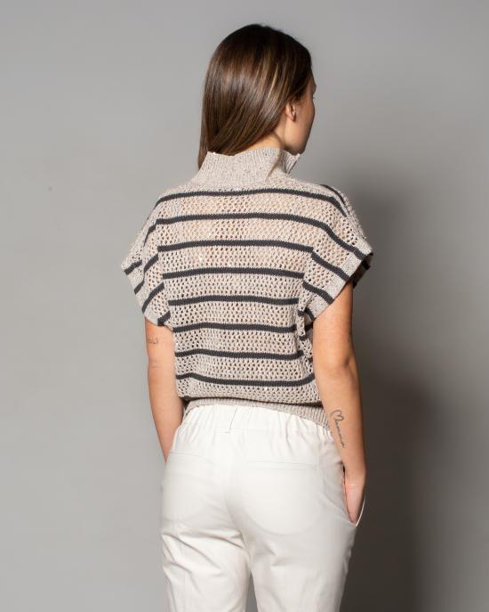 25SS 브루넬로 쿠치넬리 니트웨어 MC0558916 CHI53 BEIGE NERO - BRUNELLO CUCINELLI