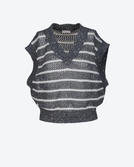 25SS 브루넬로 쿠치넬리 스웨터 MCO558902 CAS74 BLU E BIANCO - BRUNELLO CUCINELLI