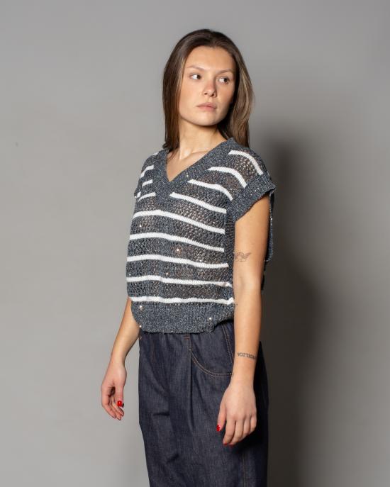 25SS 브루넬로 쿠치넬리 스웨터 MCO558902 CAS74 BLU E BIANCO - BRUNELLO CUCINELLI