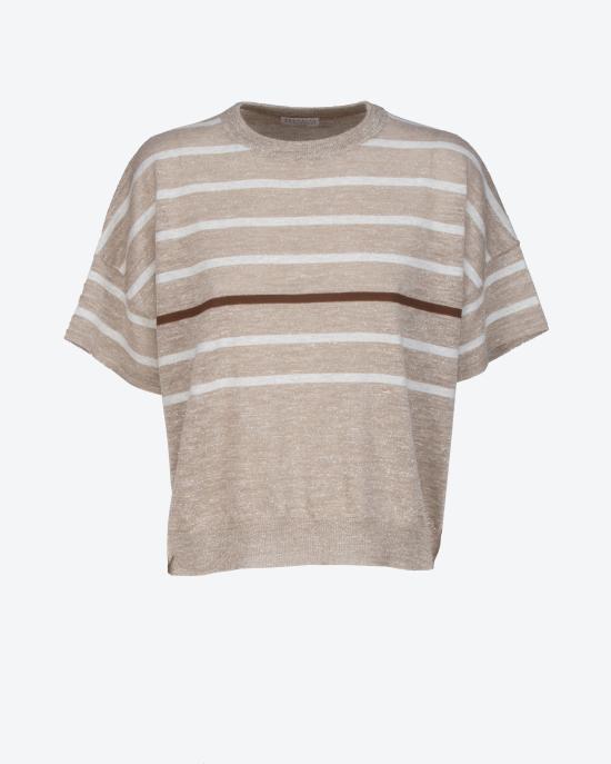 25SS 브루넬로 쿠치넬리 스웨터 M8Q230820 CVM82 Bianco marrone - BRUNELLO CUCINELLI