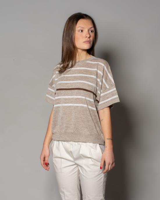 25SS 브루넬로 쿠치넬리 스웨터 M8Q230820 CVM82 Bianco marrone - BRUNELLO CUCINELLI