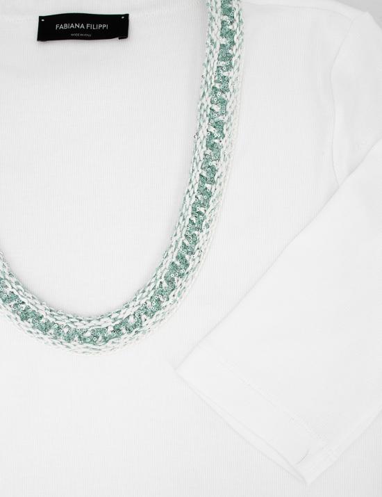 25SS 파비아나 필리피 반팔 티셔츠 JED275F151L454 VR2 BIANCO OTTICO VERDE AQUA - FABIANA FILIPPI