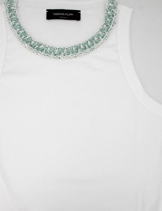 25SS 파비아나 필리피 민소매 티셔츠 JED275F604L454 VR2 BIANCO OTTICO VERDE AQUA - FABIANA FILIPPI