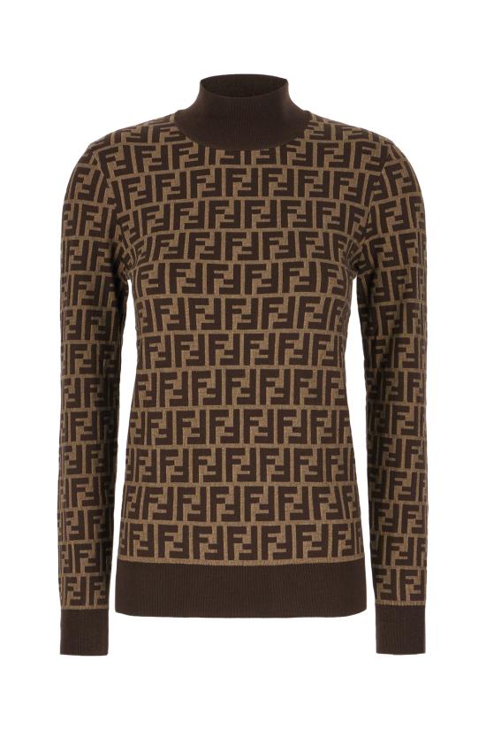 26SS 펜디 FF 자카드 코튼 하이칼라 스웨터  FZXC73ASJT F0GGE TOBACCO