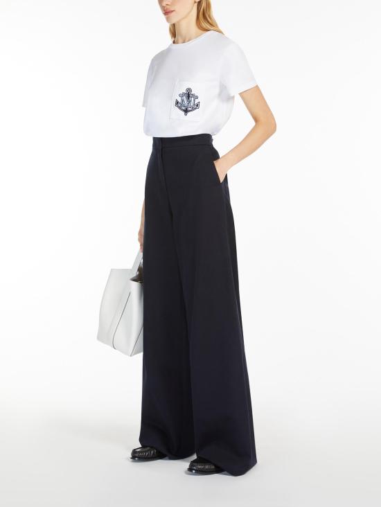 25SS 막스마라 ACACIA 아카시아 앵커 로고 자수 반팔 티셔츠 2511941031600ACACIA 007 WHITE BLUE - MAX MARA