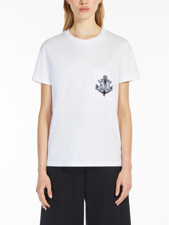 25SS 막스마라 ACACIA 아카시아 앵커 로고 자수 반팔 티셔츠 2511941031600ACACIA 007 WHITE BLUE - MAX MARA
