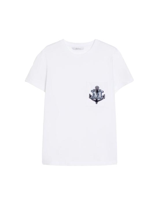 25SS 막스마라 ACACIA 아카시아 앵커 로고 자수 반팔 티셔츠 2511941031600ACACIA 007 WHITE BLUE