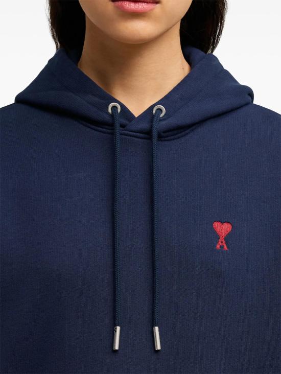 26SS 아미 스몰 하트 로고 루프백 오가닉 코튼 플리스 후드 BFUSW235730 430 - AMI