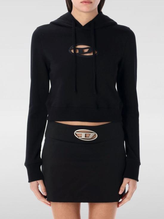 25FW 디젤 F 슬리미 후드 Od 컷 아웃 로고 크롭 후드티셔츠 A157140GRAC 9XX Black