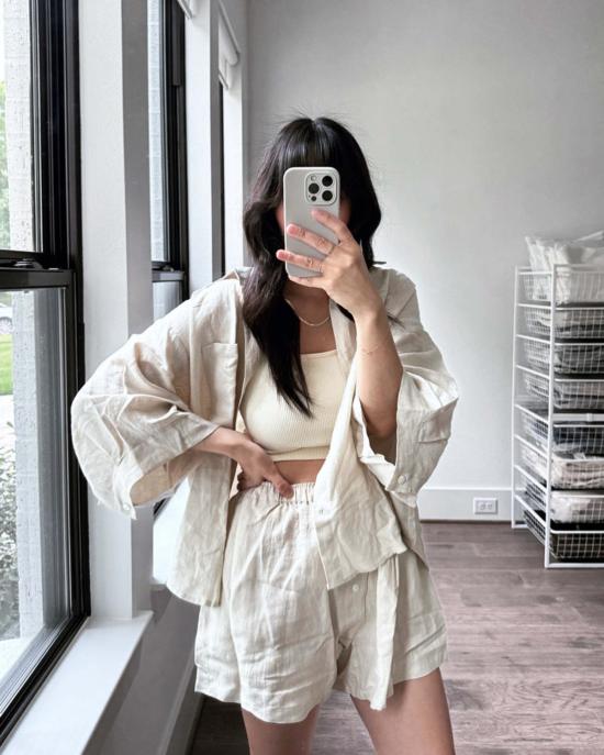  데이지 스튜디오 후드 티셔츠 리넨 03 세트 오트밀