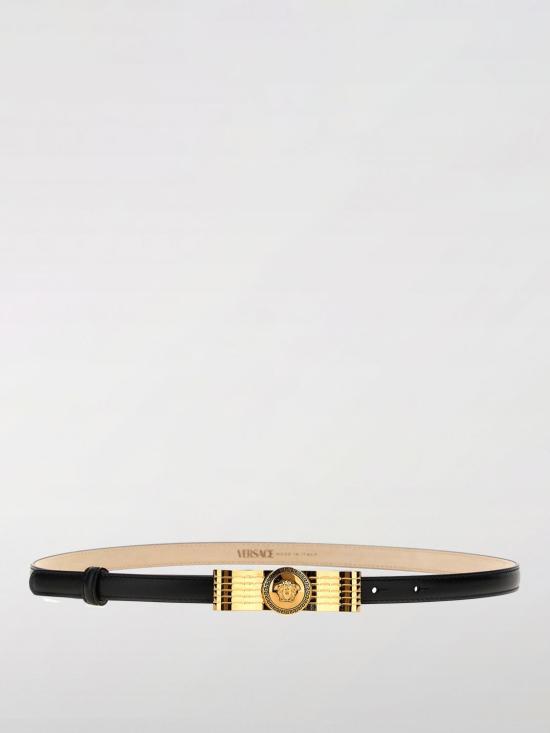 25FW 베르사체 지아니 리본 레더 벨트 1017978DV3T 1B00V Black