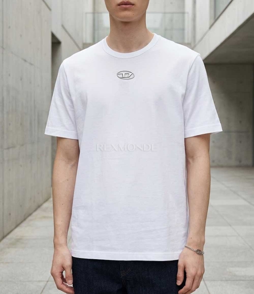 26SS 디젤 T-어드저스트-Od 메탈릭 오발 D 티셔츠 A17880 0CLBR 100 WHITE DOM