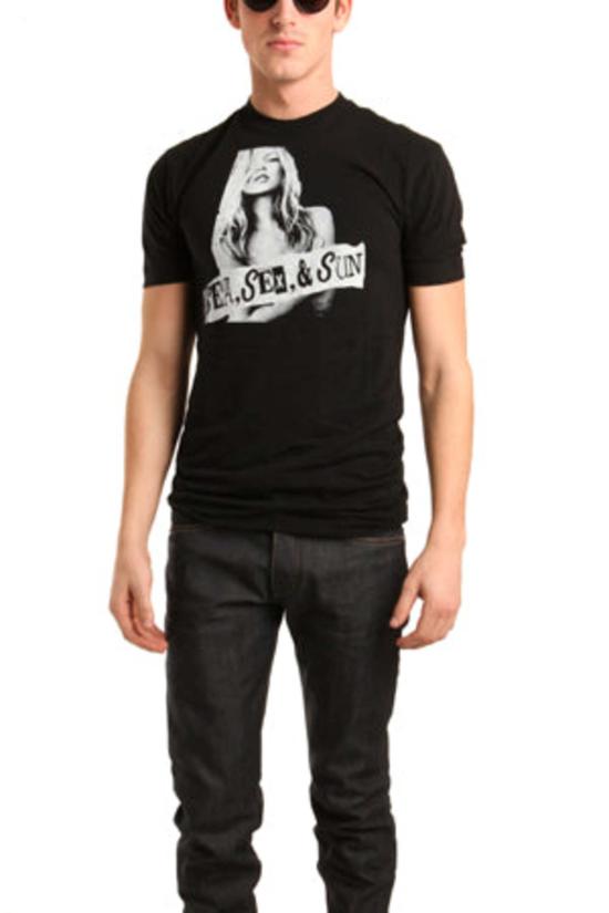  블루&크림 반팔 티셔츠 캐시 이즈 킹 케이트 모스 티셔츠 블랙