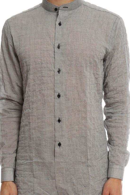  Naked & Famous 긴팔 셔츠 네이키드 앤 페이머스 롱 크링클 수평 스트라이프  블랙 - NAKED & FAMOUS