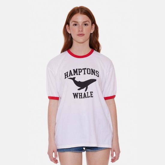  블루&크림 반팔 티셔츠 햄튼스 웨일 링거 티셔츠 화이트/레드