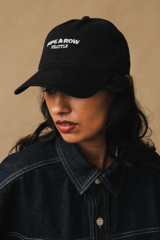  파이프앤로우 볼캡 로고 햇 워시드 블랙 - PIPE & ROW