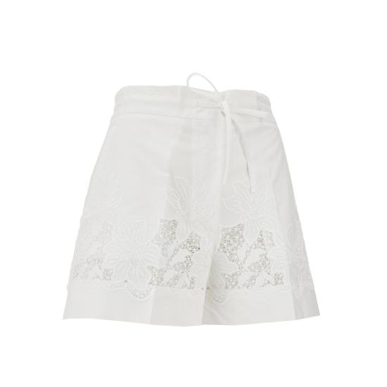  파로쉬 숏팬츠 P. A.R. O.S. H. 레이스 인서트가 있는 팝린 반바지 여성 화이트 - PAROSH
