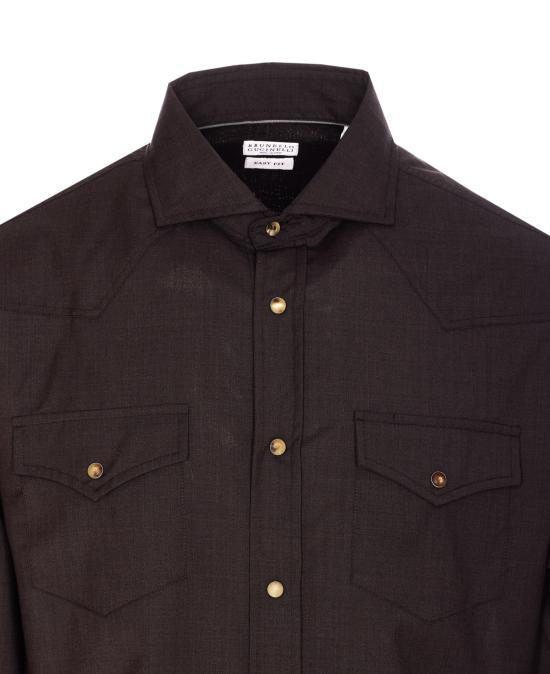 25SS 브루넬로 쿠치넬리 긴팔 셔츠 MM6704008 C051 Brown - BRUNELLO CUCINELLI