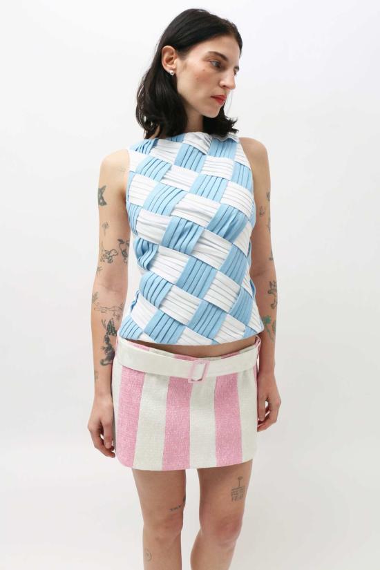  슈퍼 야야 숏 스커트 타피세리 미니 스커트 핑크/화이트 - SUPER YAYA