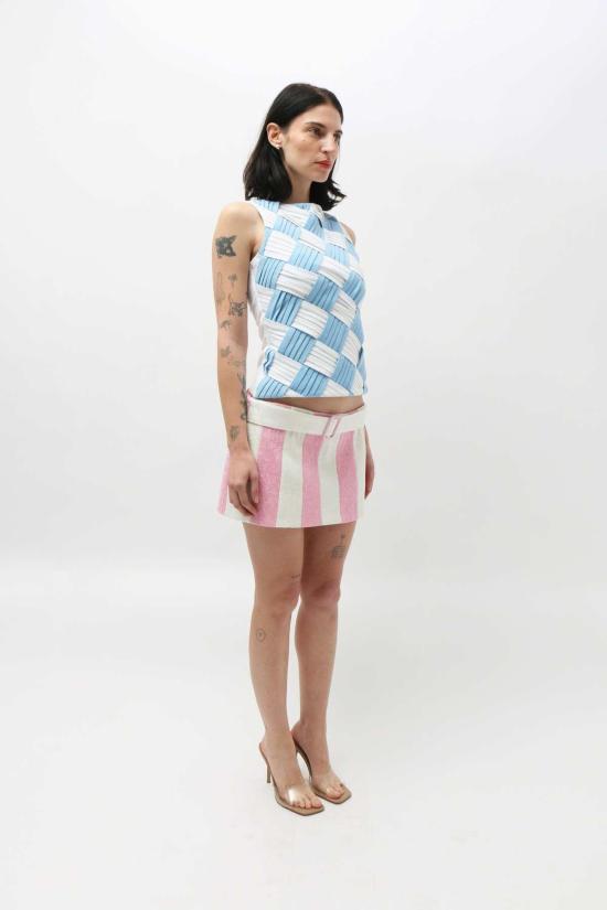  Super Yaya 숏 스커트 슈퍼 야야 타피세리 미니 스커트 핑크/화이트 - OTHER BRANDS