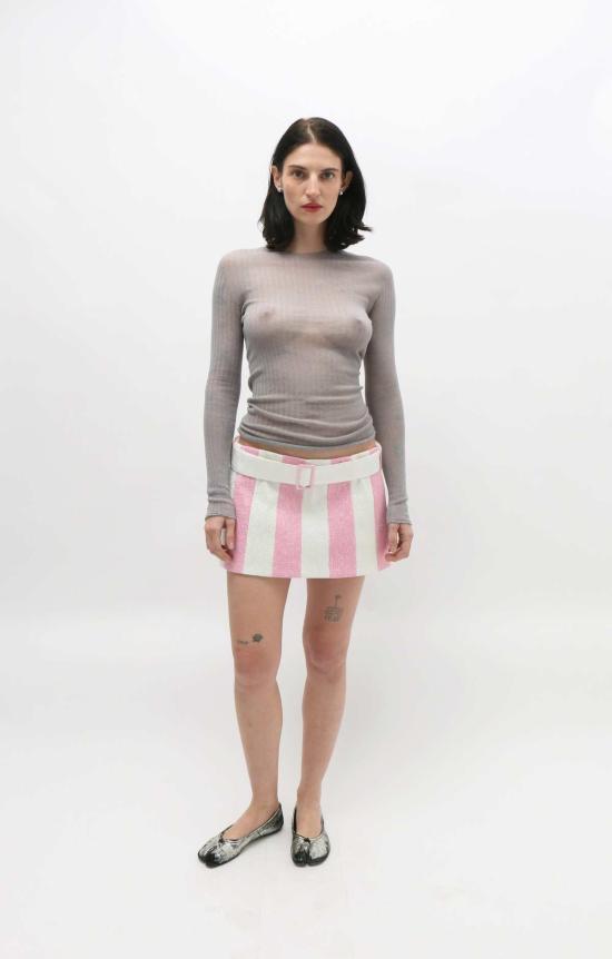  슈퍼 야야 숏 스커트 타피세리 미니 스커트 핑크/화이트 - SUPER YAYA