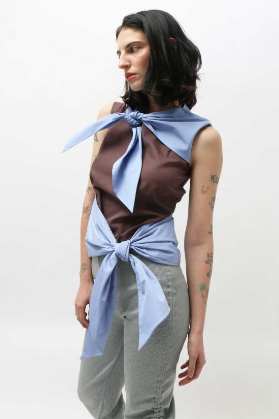  Super Yaya 민소매 티셔츠 슈퍼 야야 바이 컬러 스카프 탑