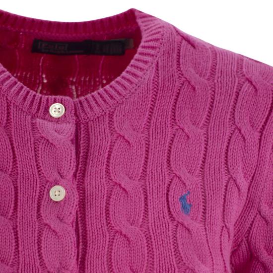 25SS 폴로 랄프로렌 포니 로고 자수 케이블 니트 크루넥 가디건  211891643 FUCHSIA - POLO RALPH LAUREN