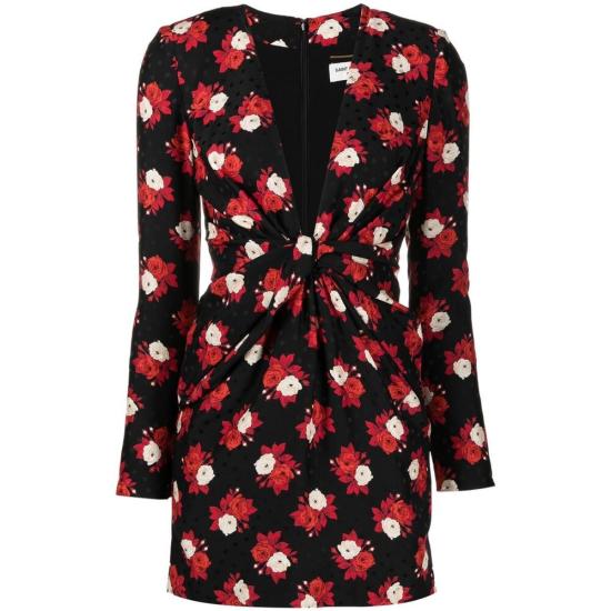  생로랑 숏 원피스 701248 Y6E71 1376 BLACK RED