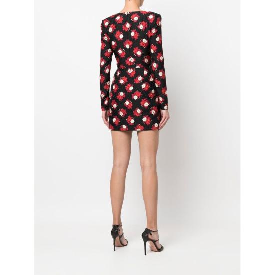  생로랑 숏 원피스 701248 Y6E71 1376 BLACK RED - SAINT LAURENT