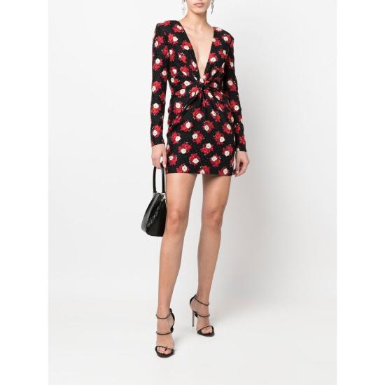  생로랑 숏 원피스 701248 Y6E71 1376 BLACK RED - SAINT LAURENT