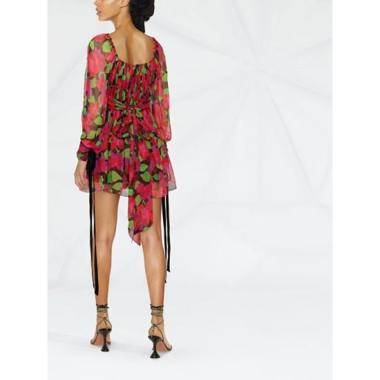  생로랑 숏 원피스 680641 Y3E16 1052 PINK GREEN - SAINT LAURENT