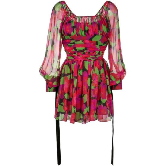  생로랑 숏 원피스 680641 Y3E16 1052 PINK GREEN