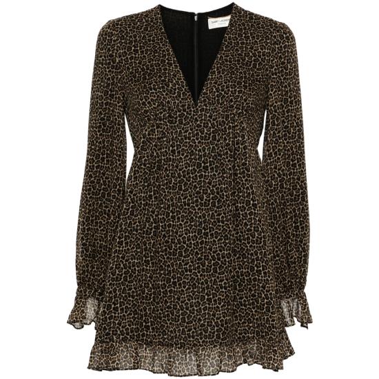  생로랑 미디 원피스 682087 Y871T 9665 BROWN BLACK