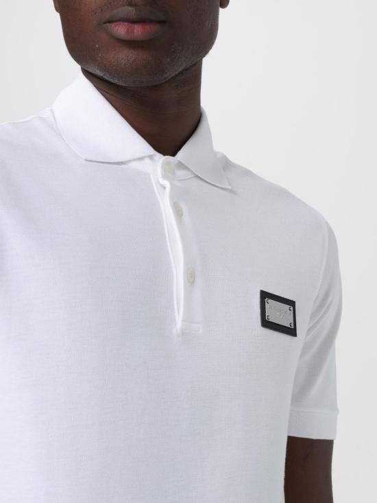 25FW 돌체앤가바나 로고 태그 코튼 폴로 셔츠 G8PL4TG7F2H W0800 White - DOLCE & GABBANA