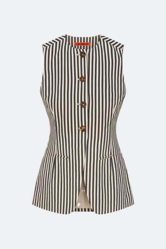  사이먼밀러 베스트 Simon Miller Del Mar 조끼 블랙/마카다미아 마이크로 스트라이프 - SIMONMILLER