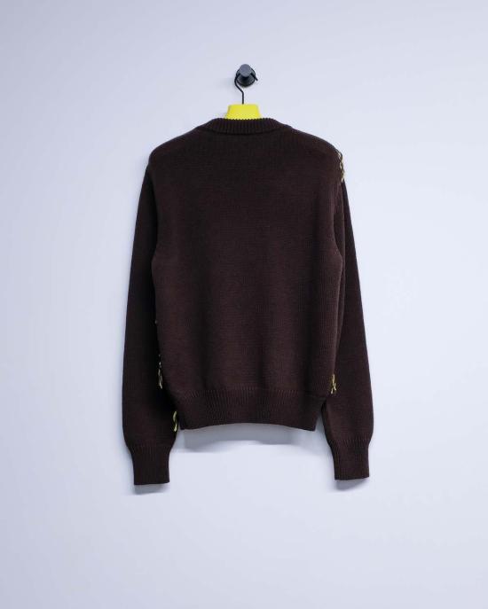  나마체코 스웨터 브라운 메리노 울 인타르시아 퀼트 크루넥 - NAMACHEKO