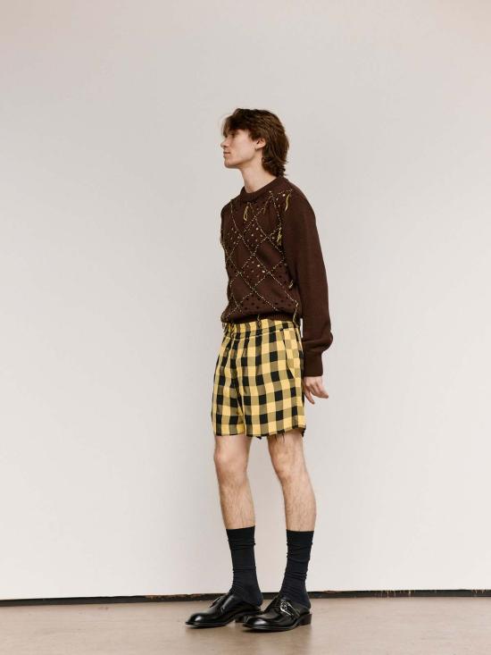  나마체코 스웨터 브라운 메리노 울 인타르시아 퀼트 크루넥 - NAMACHEKO