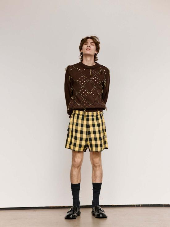  나마체코 스웨터 브라운 메리노 울 인타르시아 퀼트 크루넥 - NAMACHEKO