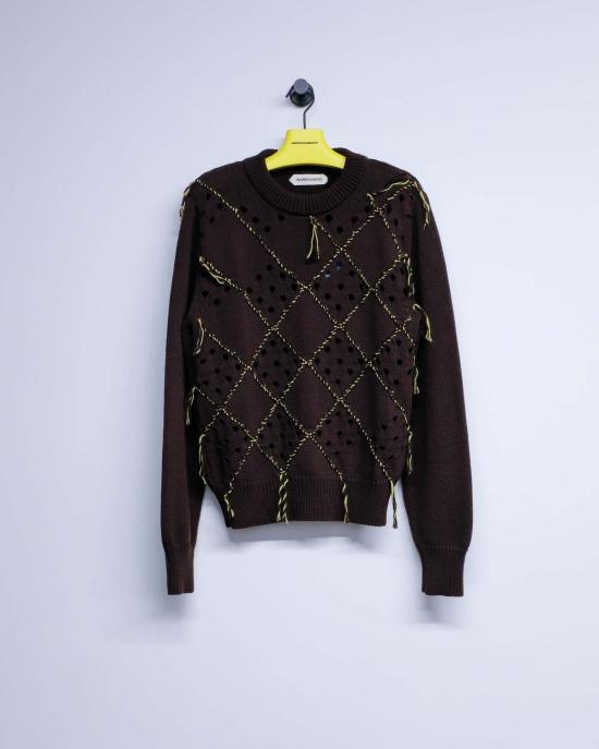  나마체코 스웨터 브라운 메리노 울 인타르시아 퀼트 크루넥 - NAMACHEKO
