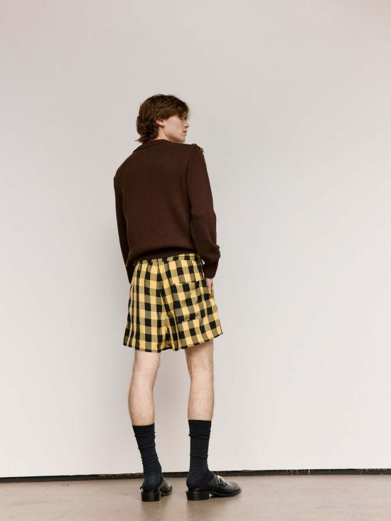  나마체코 스웨터 브라운 메리노 울 인타르시아 퀼트 크루넥 - NAMACHEKO