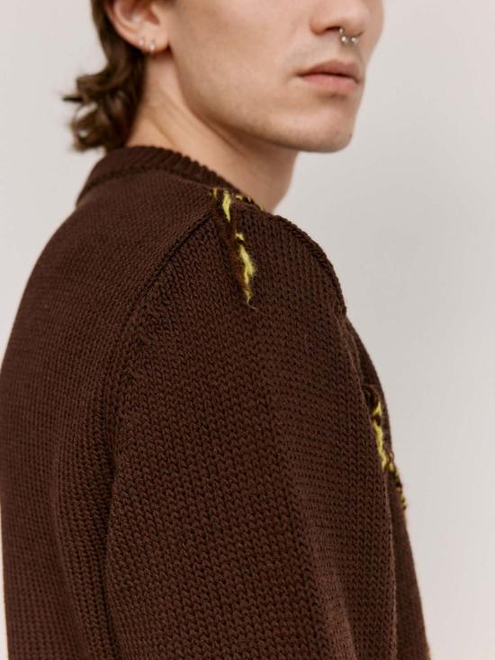  나마체코 스웨터 브라운 메리노 울 인타르시아 퀼트 크루넥 - NAMACHEKO