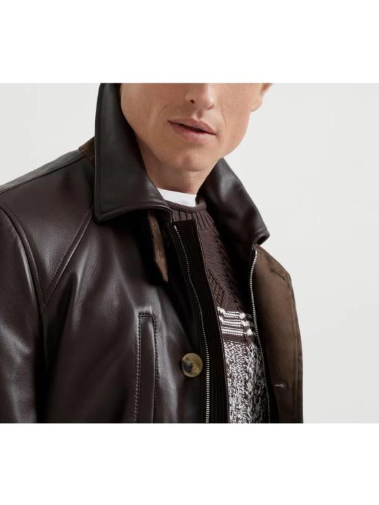  브루넬로 쿠치넬리 가죽 자켓 MPSIR2019CQZ43 brown - BRUNELLO CUCINELLI