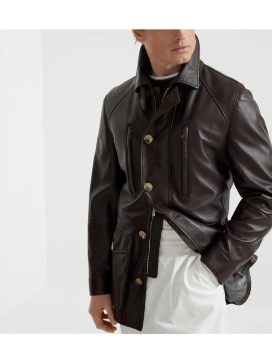  브루넬로 쿠치넬리 가죽 자켓 MPSIR2019CQZ43 brown - BRUNELLO CUCINELLI