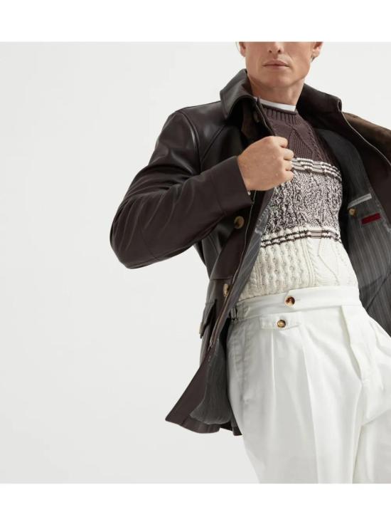  브루넬로 쿠치넬리 가죽 자켓 MPSIR2019CQZ43 brown - BRUNELLO CUCINELLI