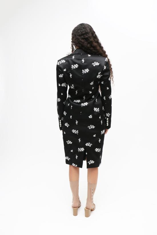  Yuhan Wang 수트 세트 유한왕 플로럴 자수 실크 블레이저 블랙/화이트 - YUHAN WANG