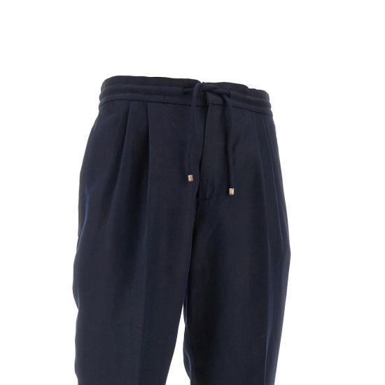  브루넬로 쿠치넬리 팬츠 가바딘  끈 포함 맨 블루 - BRUNELLO CUCINELLI