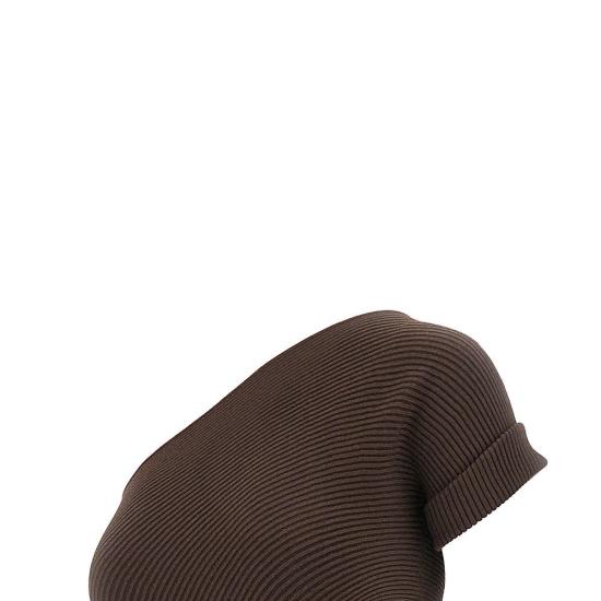  막스마라 롱 원피스 MAX MARA 리브 니트 원숄더 드레스 여성 브라운 - MAX MARA