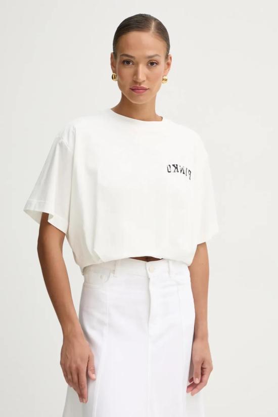  핑코 반팔 티셔츠 104257A2C0 Z05 Bianco biancaneve